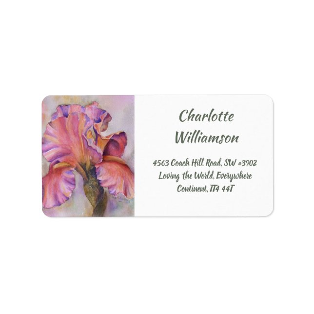 Étiquette Superbe fleur rose Iris en Aquarelle Adresse (Devant)