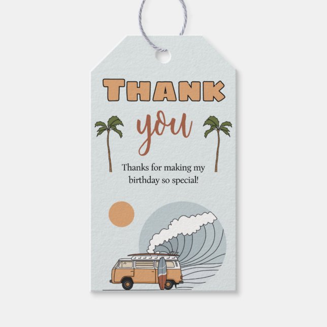 Étiquette surf à l'anniversaire Merci (Devant)