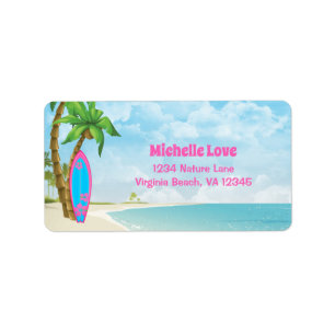 Étiquette Surfboard et Beach Tropical Surfboard Adresse