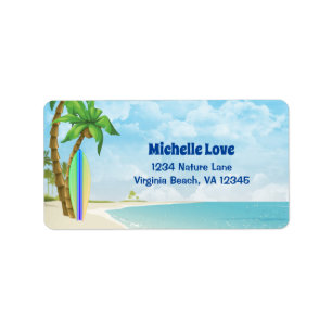 Étiquette Surfboard et Beach Tropical Surfboard Adresse
