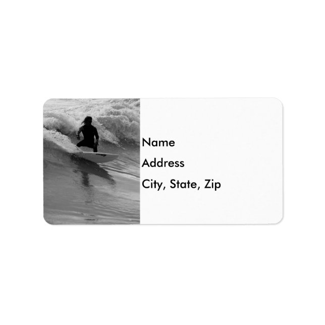 Étiquette Surfer En Niveaux De Gris Des Vagues (Devant)