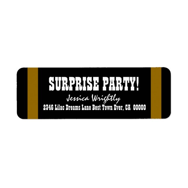 Étiquette SURPRISE BIRTHDAY Dark Gold Stripes V06 (Devant)