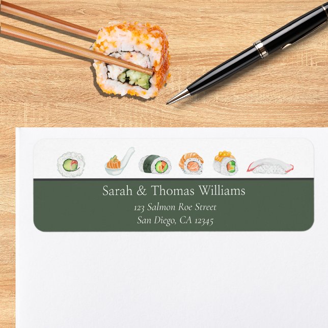 Étiquette Sushi et sashimi aquarelle  (Créateur téléchargé)