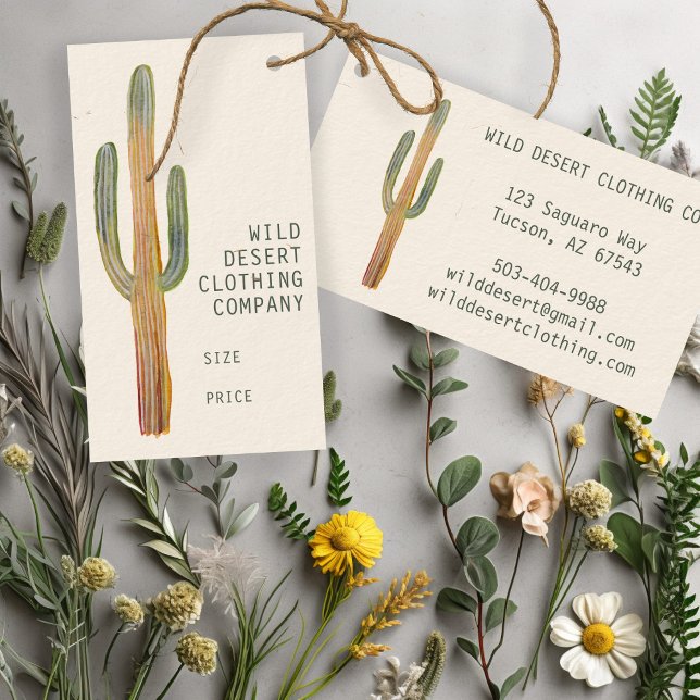 Étiquette suspendue aquarelle Cactus Saguaro du dé (Desert Saguaro Cactus Watercolor Unique CUSTOM Size Tag Price Tag Hang Tag
)