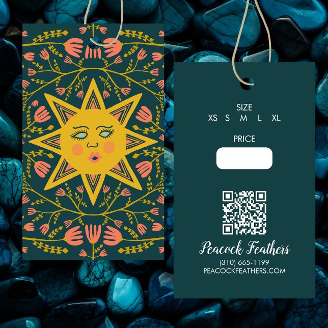 Étiquette Suspendue Personnalisée Code QR Prix Tai (Sun & Floral Price Size QR Code CUSTOM Hang Tag
)