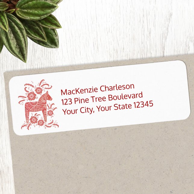 Étiquette Swedish Dala Horse Adresse de retour (Swedish Dala Horse personalized return address label)
