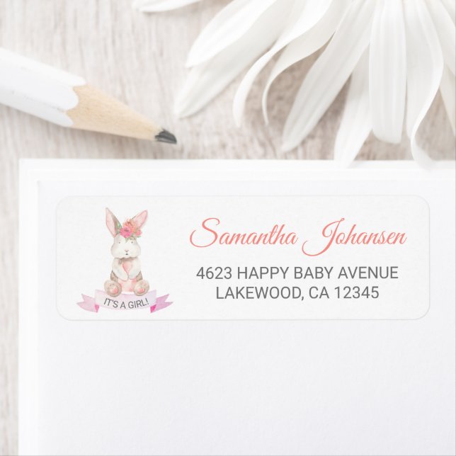 Étiquette Sweet Bunny Baby shower Floral Adresse de retour (En situation)