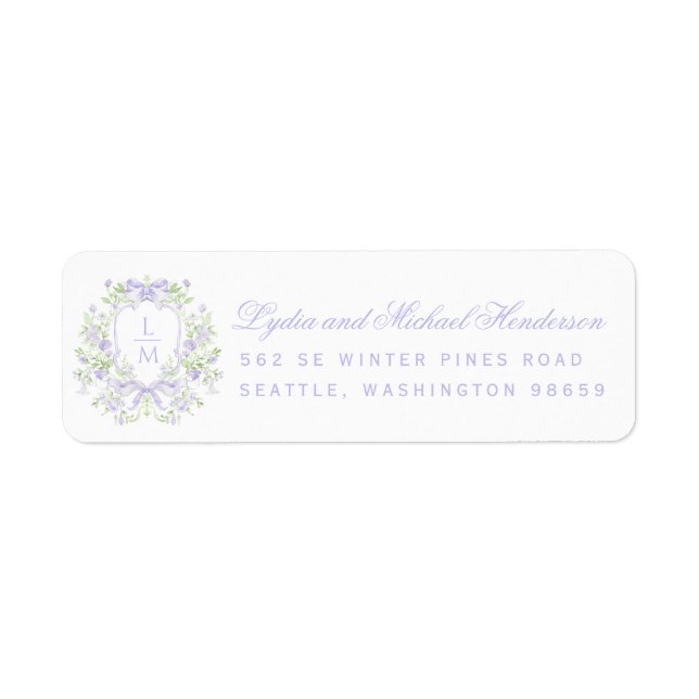 Étiquette Sweet Crest avec Lavender Bows Adresse de retour (Devant)