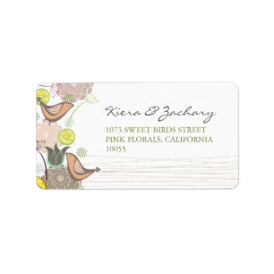 Étiquette Sweet Pink Birds Spring Floral Garden Adresse Chic