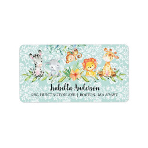 Étiquette Sweet Safari Animaux Neutral Baby shower Adresse