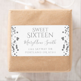 Étiquette Sweet sixteen Fille Argent Foil Confetti