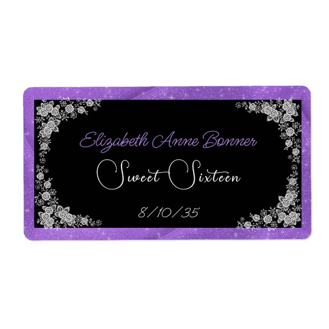 Étiquette Sweet sixteen Rose Blanche dentelle Eau Noire (Devant)