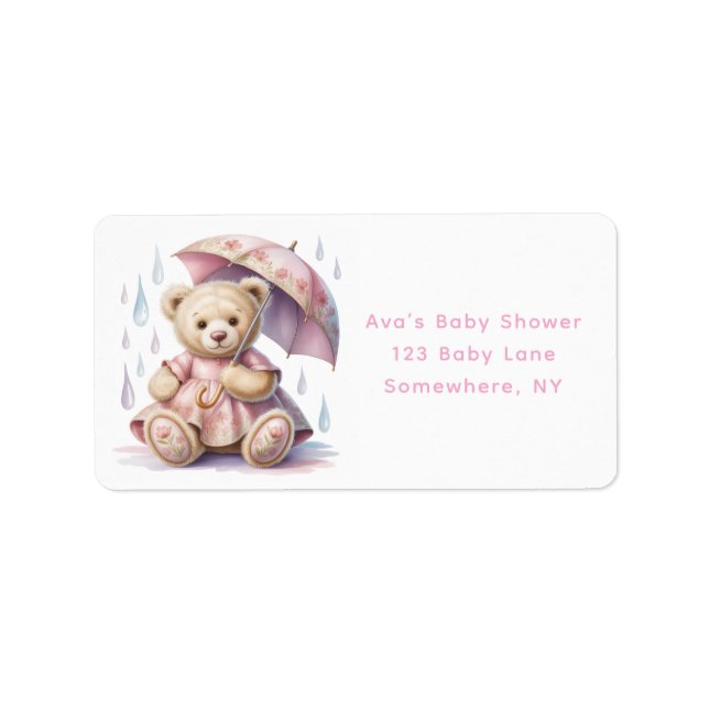 Étiquette Sweet Teddy Bear Girl Baby Shower Address (Devant)