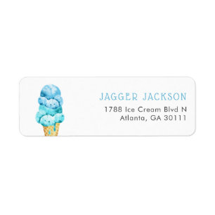 Étiquette Sweet Watercolor Blue Ice Cream Adresse de retour