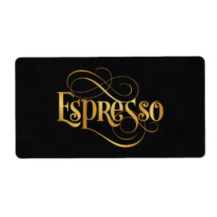 Étiquette Swirly Script Calligraphy Espresso Gold on Black