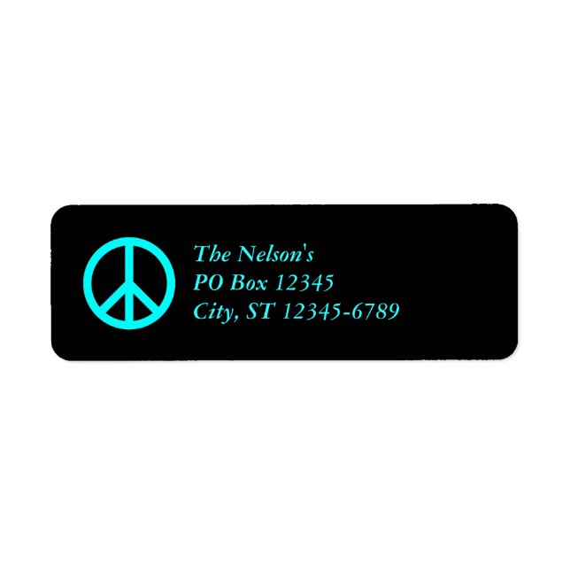 Étiquette Symbole de la paix noir et aqua (Devant)
