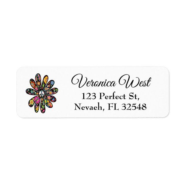 Étiquette SYMBOLE DE PAIX FLEURIE Hippie Trippie (Devant)