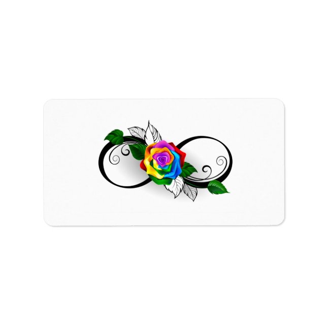 Étiquette Symbole d'infini avec Rose arc-en-ciel (Devant)