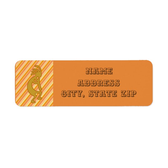 Étiquette Symbole Kokopelli d'or avec des rayures orange flu (Devant)