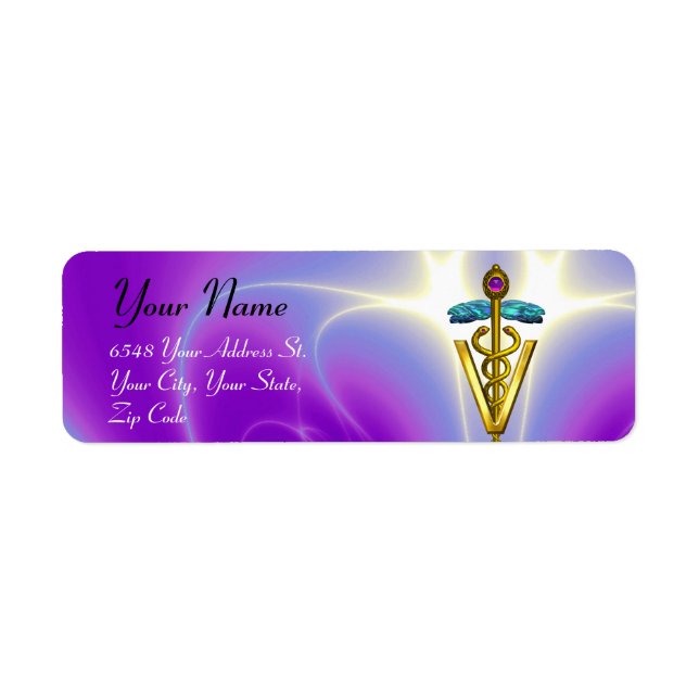Étiquette SYMBOLE VÉTÉRINAIRE DE CADUCE D'OR, Violet, Violet (Devant)