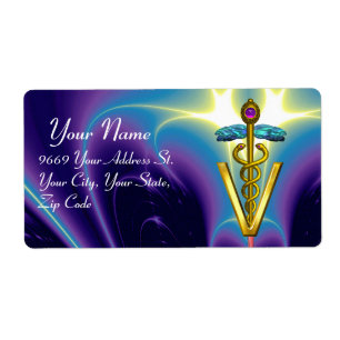 Étiquette SYMBOLE VÉTÉRINAIRE D'OR CADUCUS, Bleu Aqua, Viole