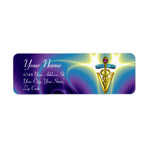 Étiquette SYMBOLE VÉTÉRINAIRE D'OR CADUCUS, Bleu d'Aqua, Vio