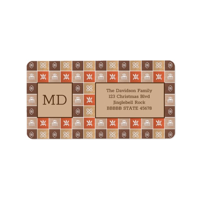 Étiquette Symboles Adinkra Géométriques De Style Ethnique Af (Devant)