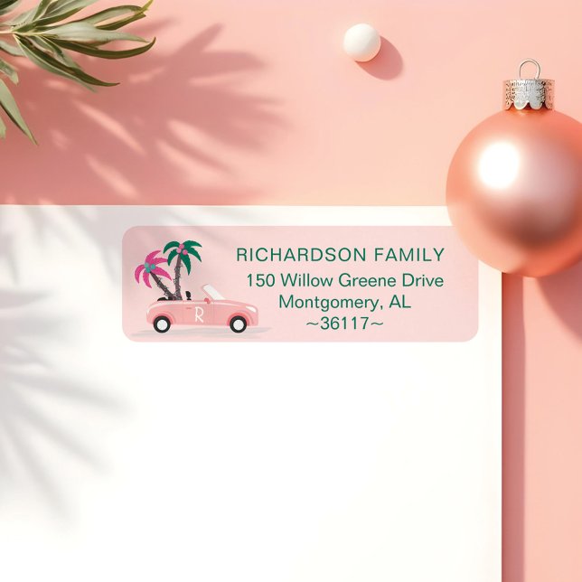 Étiquette Tablier convertible rose de Noël en palmier tropic (Tropical Palm Tree Christmas Pink Convertible Labe Label)