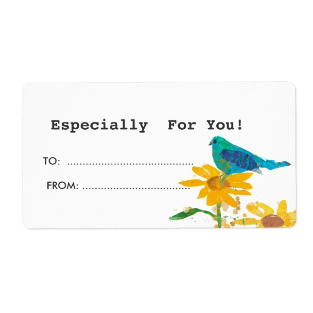 Étiquette Tag Cadeau Avec Oiseau Bleu (Devant)