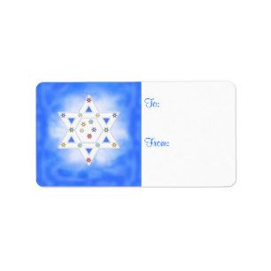 Étiquette Tag cadeau Hanoukka Star et Snowflakes Blue