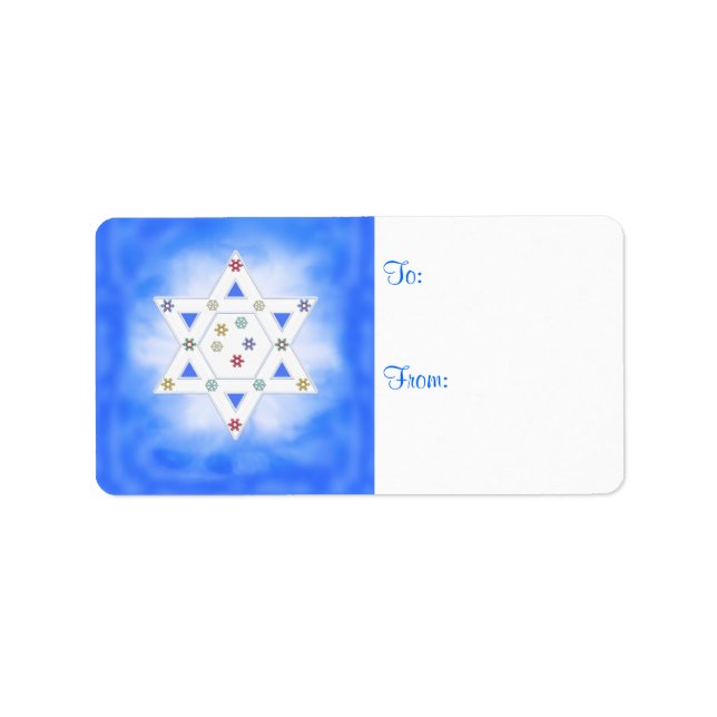 Étiquette Tag cadeau Hanoukka Star et Snowflakes Blue (Devant)
