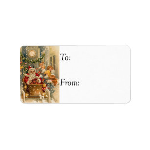Étiquette Tag cadeau Vintage père Noël à minuit