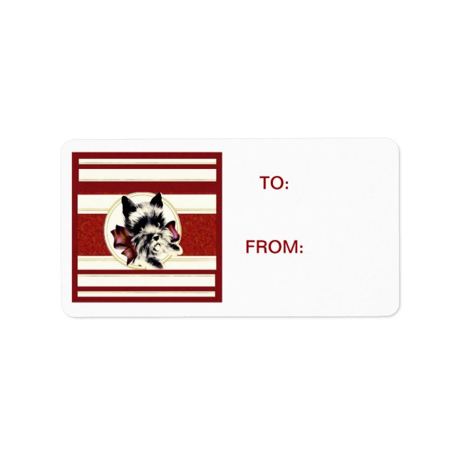 Étiquette Tag Scotty Dog Scottish Terrier rouge rayures (Devant)