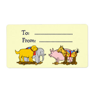 Étiquette Tag vintage Toy Chien, Cheval, Cochon, Elephant Gi