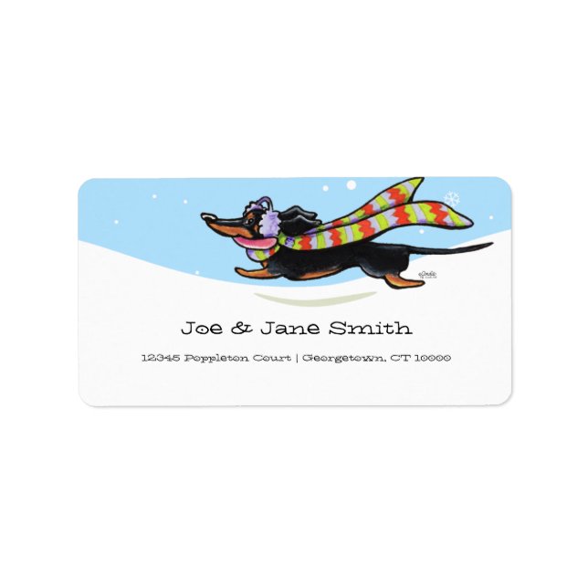 Étiquette Tan noir Dachshund hiver de course froide (Devant)