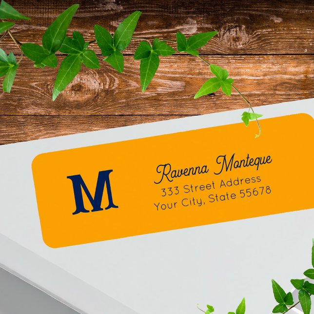 Étiquette Tangerine Trendy Personalized Monogram Letter Name (Créateur téléchargé)