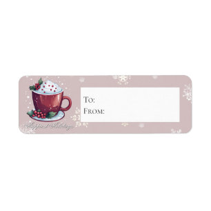Étiquette Tasse de chocolat chaud de Noël Cadeau rose blus