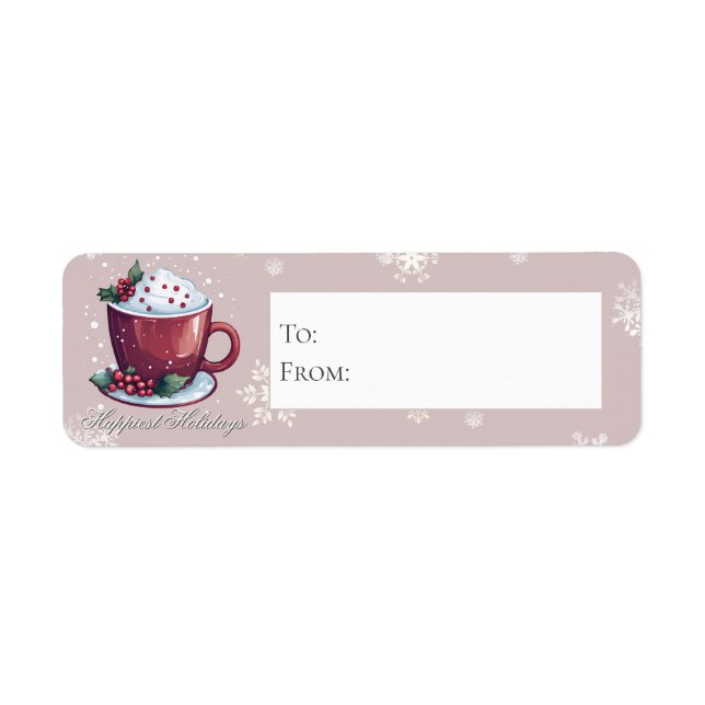 Étiquette Tasse de chocolat chaud de Noël | Cadeau rose blus (Devant)