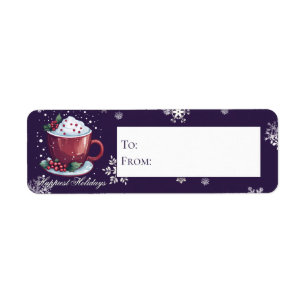 Étiquette Tasse de chocolat chaud de Noël   Cadeau violet