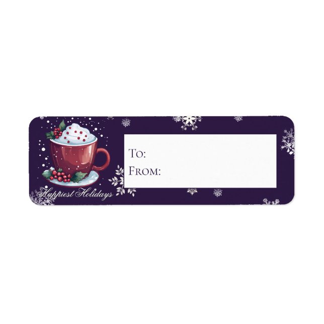Étiquette Tasse de chocolat chaud de Noël | Cadeau violet (Devant)