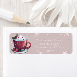 Étiquette Tasse de Chocolat Chaud de Noël   Rose Pâle