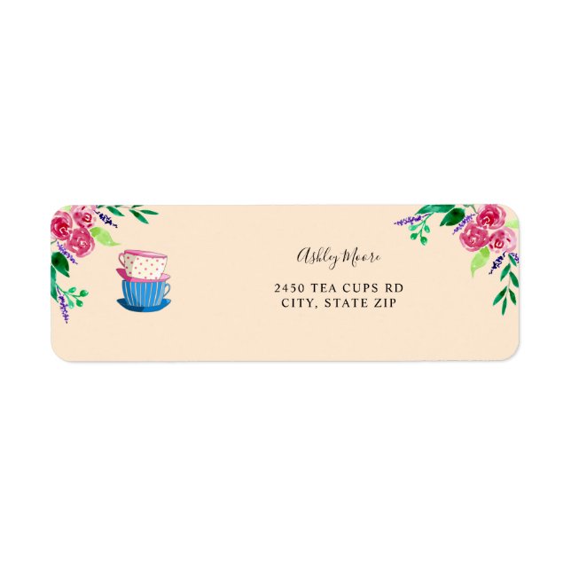 Étiquette Tasses de thé de fête chic et simple pour mariage (Devant)