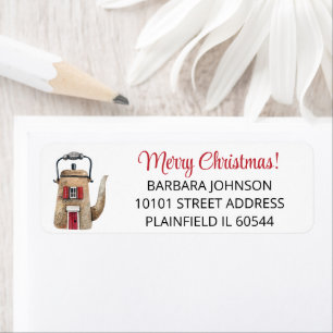 Étiquette Tea Kettle Home, Joyeux Noël Retour Adresse