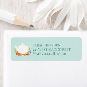 Étiquette Tea Party Baby shower Teapot Spring Floral