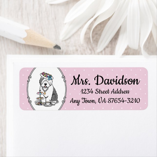 Étiquette Tea Party Vieux chien anglais (Grey 1) (En situation)