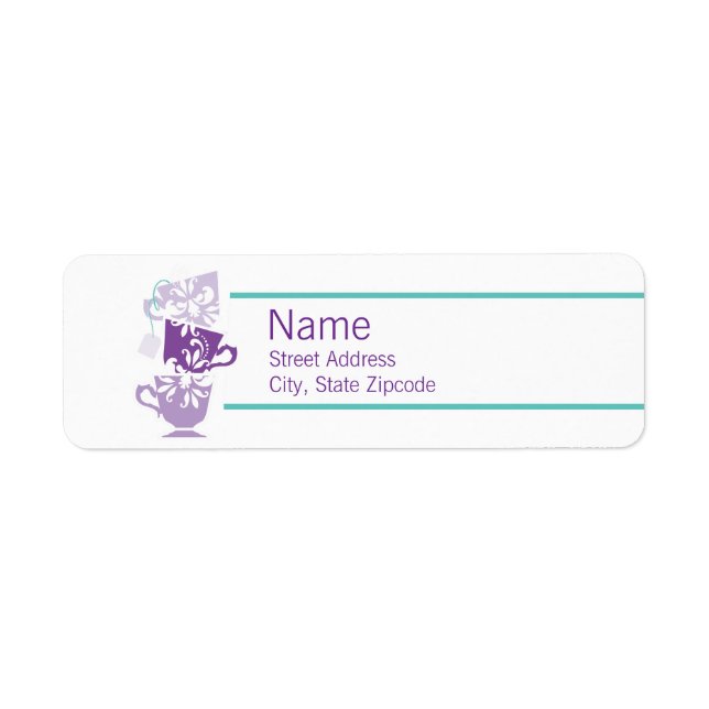 Étiquette Tea violet et turquoise Adresse de retour (Devant)