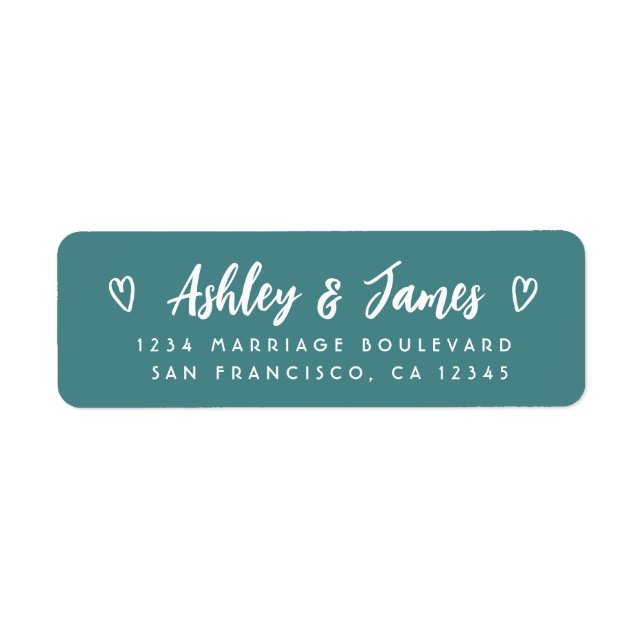 Étiquette Teal Script Couple Wedding Return Address (Devant)