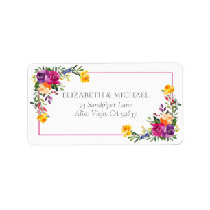 Étiquette Technicolor tendance Boho Floral Mariage Adresse