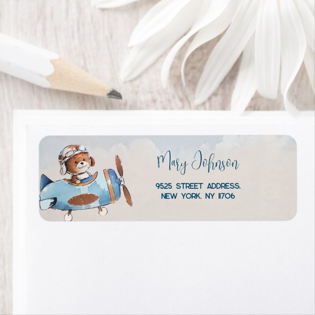 Étiquette Teddy bear baby shower Adresse de retour Label (En situation)