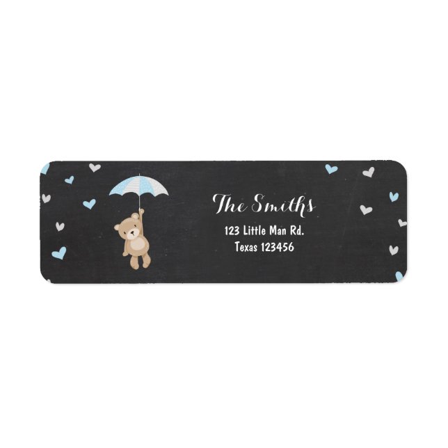 Étiquette Teddy Bear Return Adresse Label Blue Boy Cub Baby (Devant)